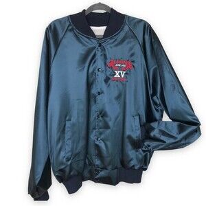 Vintage Bridgeport Alabama June Jam XV Blue Satin Concert Jacket Snap Front XXL
